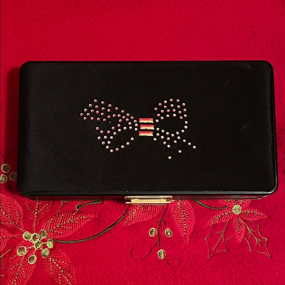 Nina Ricci Manicure Set Gold Plated Tools Black Leather Case Bow Motif Austria